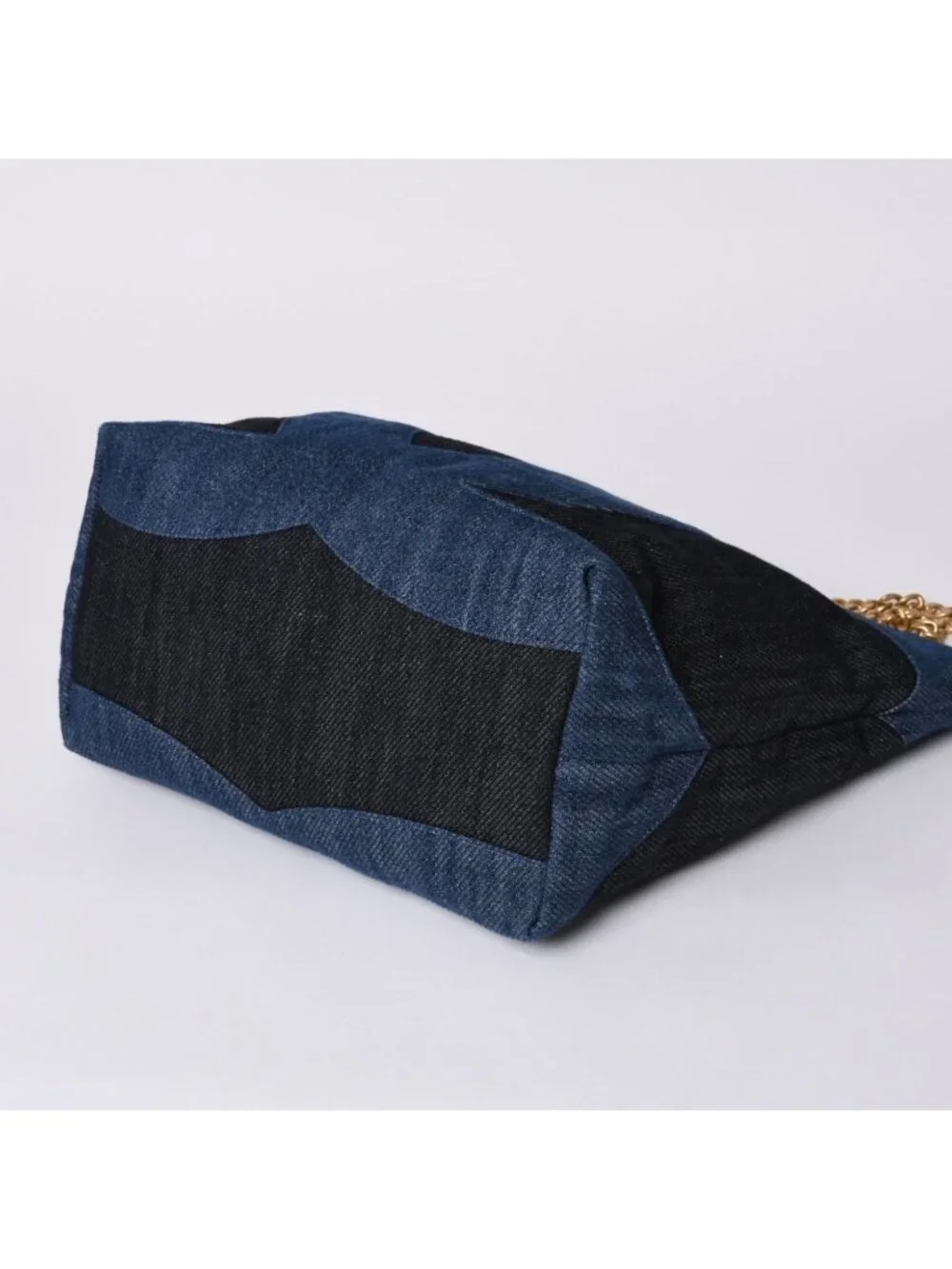 Chanel Chain Tote Bag Base CC Logo Denim Indigo Blue